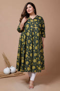 Miravan Women's Plus Size Green Floral Printed Anarkali Kurta
