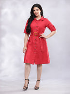 BohoJazz Smart Casual Red Linen Shirt Dress - Distacart