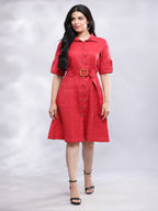 BohoJazz Smart Casual Red Linen Shirt Dress - Distacart