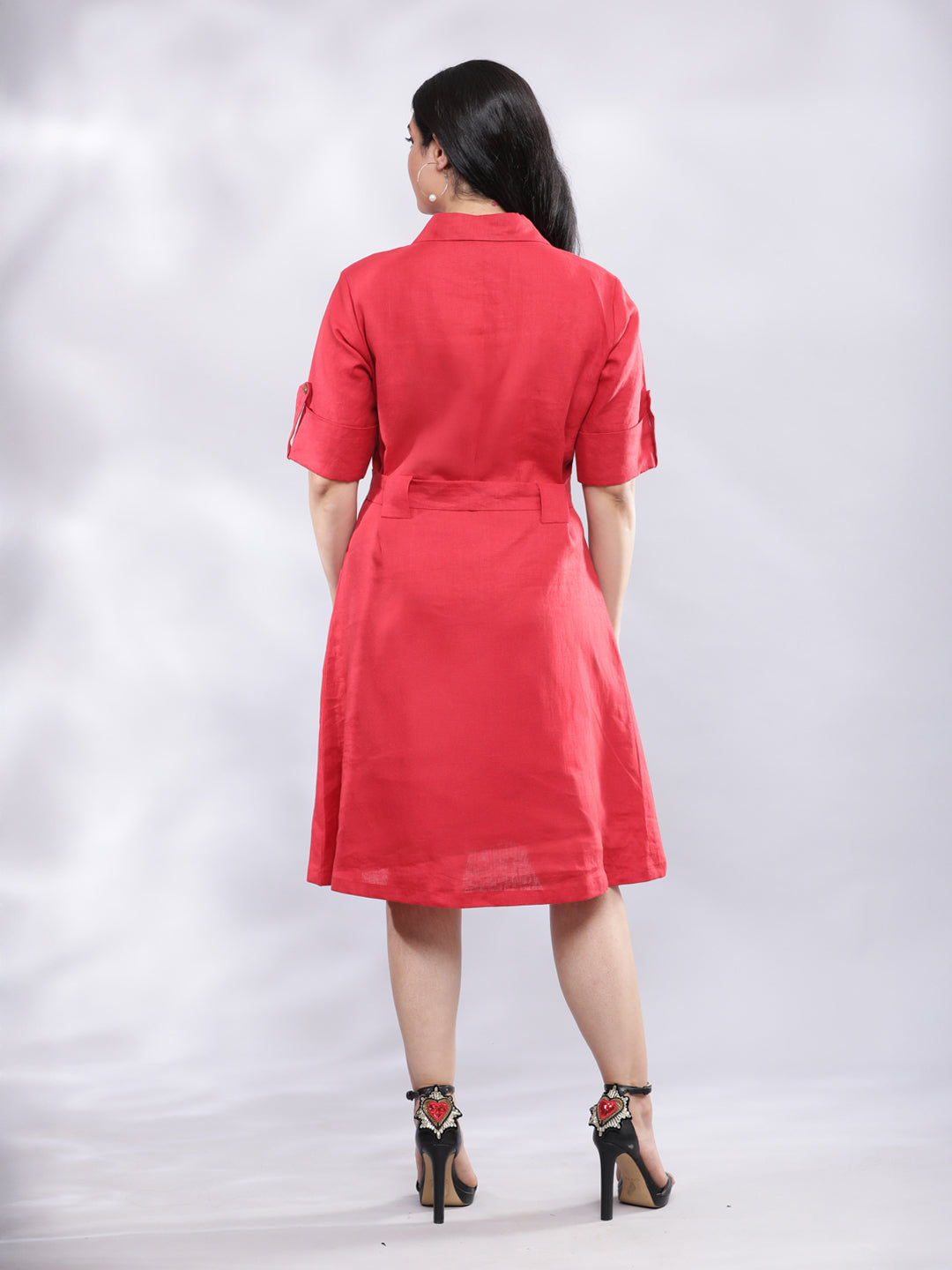 BohoJazz Smart Casual Red Linen Shirt Dress - Distacart