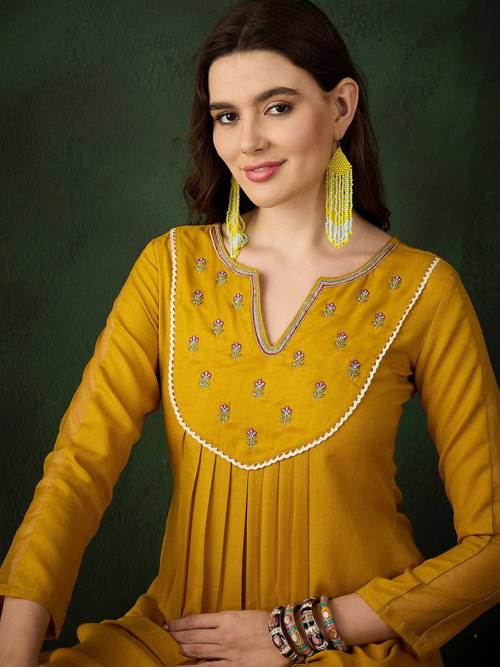 Sangria Floral Embroidered Thread Work Cotton A-Line Kurta - Distacart