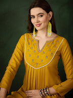 Sangria Floral Embroidered Thread Work Cotton A-Line Kurta - Distacart