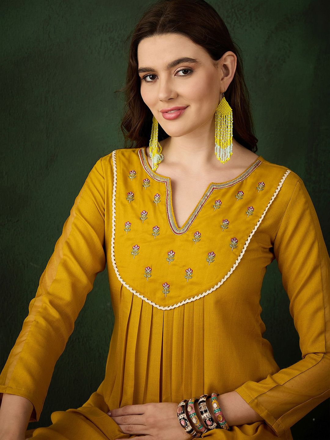 Sangria Floral Embroidered Thread Work Cotton A-Line Kurta - Distacart