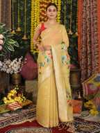 Shree Shyam Fashion Linen Cotton Yellow Saree - Distacart