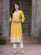 Juniper Women's Mustard Rayon Printed Straight Kurta - Distacart