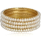 Gold-Plated Alloy Set Of 4 Pearl Bangles - The Pari - Distacart