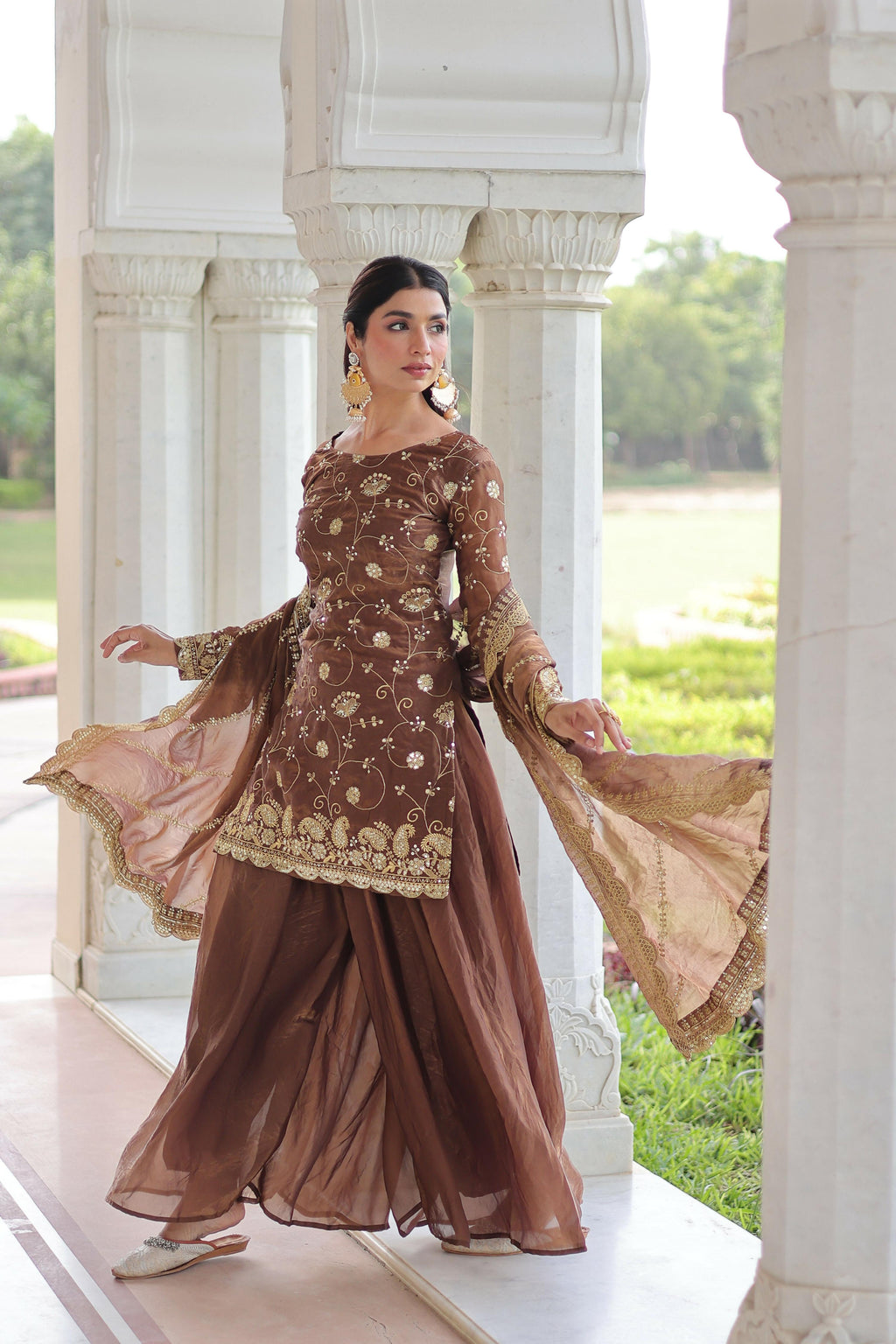 Joban Fashion Coffee Readymade Kurta Set With Sequence embroidery Work - Distacart