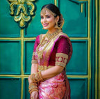 DEIANA'S Beautiful Designer Golden zari Soft Lichi Silk Saree - Peach