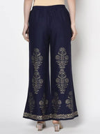 Aniyah Rayon Navy Blue Color Gold Print Flared Slip-On Palazzo (AN-193K)