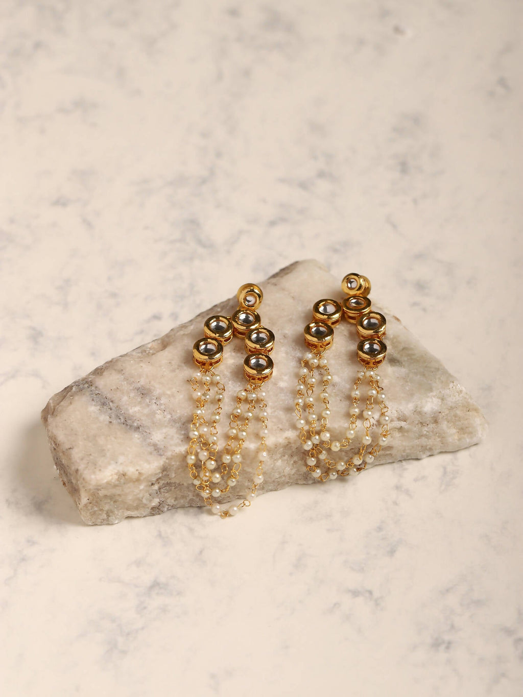 Gold Plated Off White Contemporary Drop Earrings - Ruby Raang - Distacart