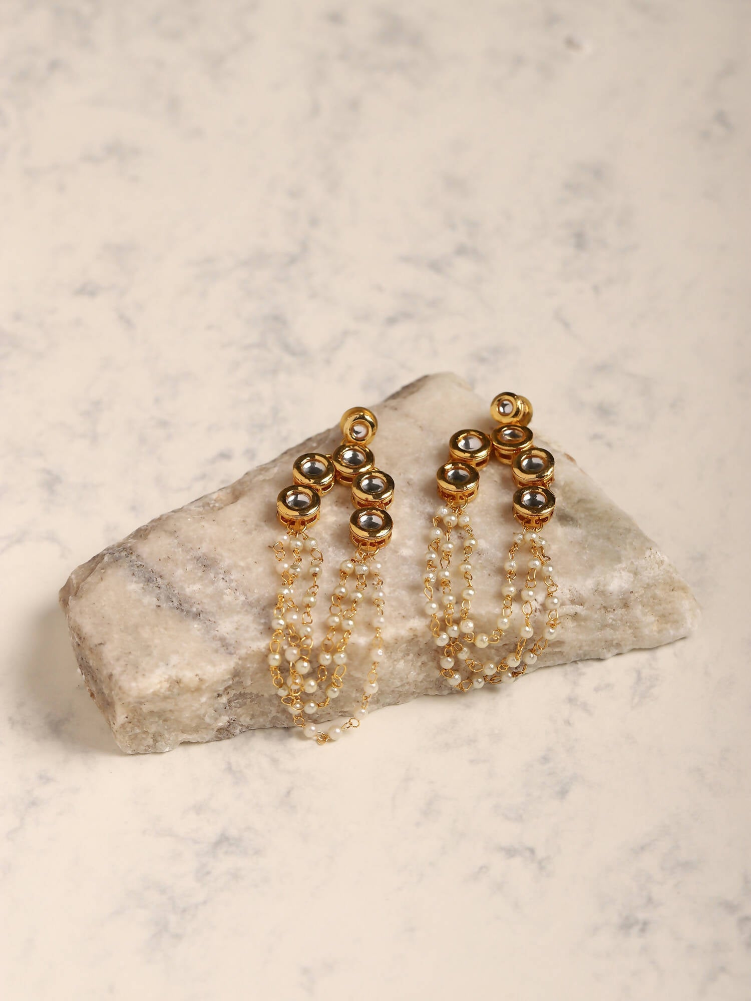 Gold Plated Off White Contemporary Drop Earrings - Ruby Raang - Distacart