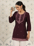 Magenta Chinon Embroidered Straight Top - Zeny
