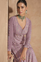 Vastranavya Mauve Chikankari Embroidered Sequence Work Abaya Suit