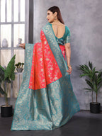 Joban Fashion Banarasi Peach Woven Soft Silk Saree - Distacart