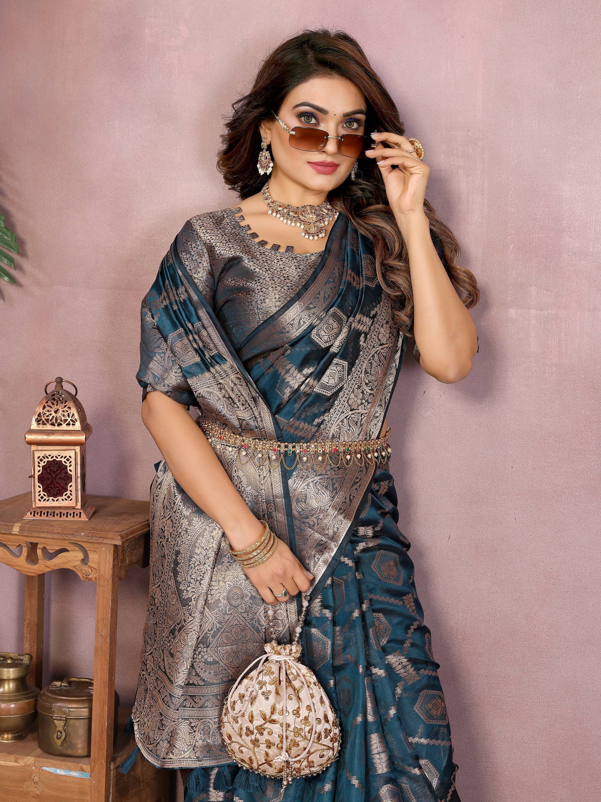 Aastha Fashion Teal Soft Organza Silk Weaving Saree - Distacart