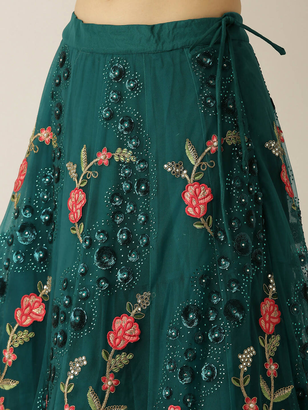 House of Panchhi Teal Net Semi stitched Coding, Sequins and Saroski Stone Work Lehenga Choli