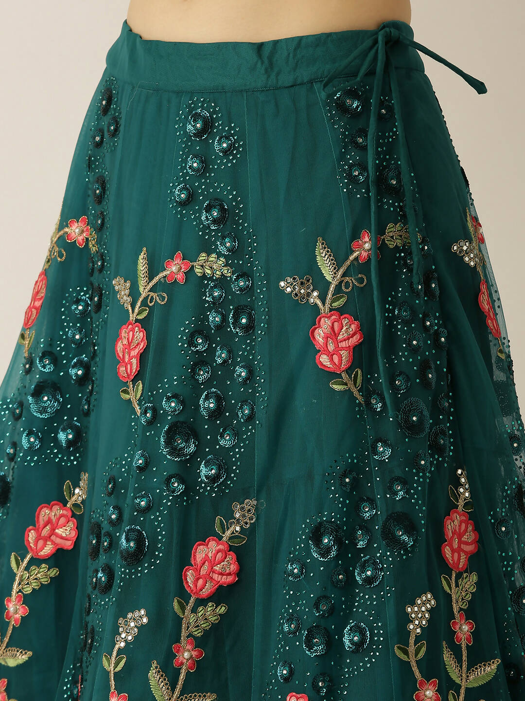 House of Panchhi Teal Net Semi stitched Coding, Sequins and Saroski Stone Work Lehenga Choli