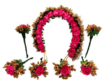 Pink Hair Gajra With Brooches