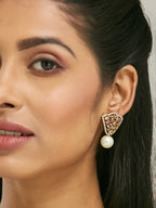 Nuyug 22K Gold-Plated Elegant Zircon Stone Studded & Pearls Drop Stud Earrings - Distacart