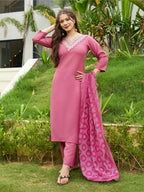 The52 Gajri Women's Beautiful Embroidered Rayon Fabric with Straight Kurta, Pant and Dupatta Set - Distacart