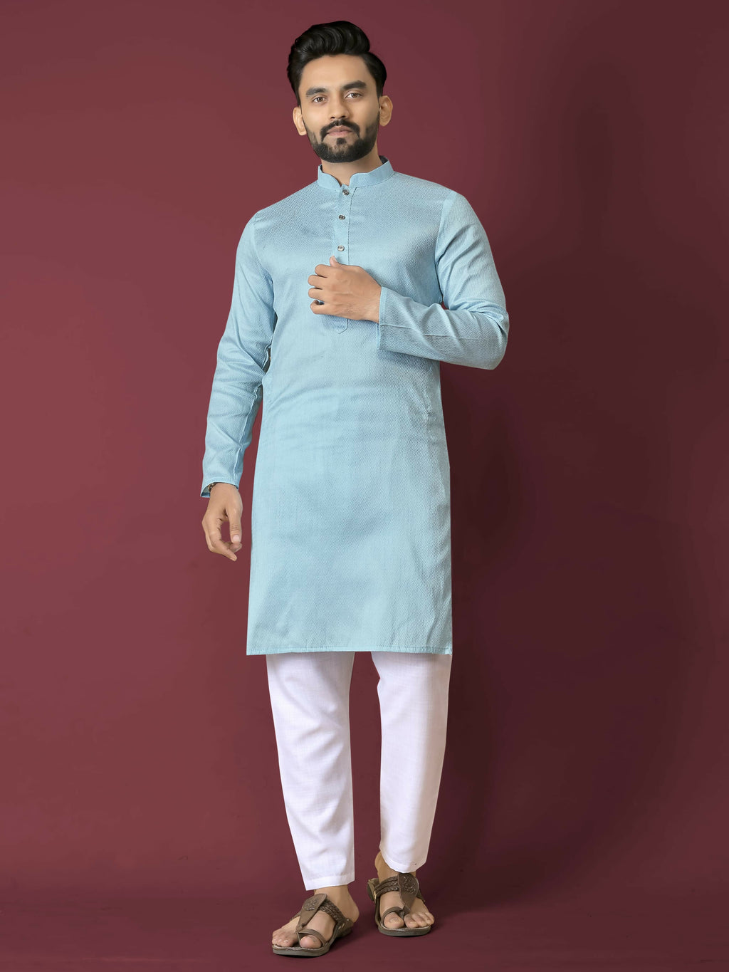 Anaita Sky Blue Solid Soft Jacquard Silk Straight Kurta