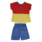 Mhyssa Morty Sleeve Red yellow T-shirt With Blue Shorts Set For Kids