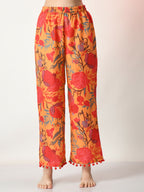 Myshka Women's Yellow Printed Kurta With Palazzos