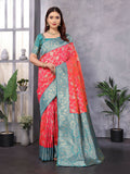 Joban Fashion Banarasi Peach Woven Soft Silk Saree - Distacart