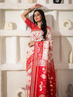 Shree Shyam Fashion Linen Cotton Red & White Saree - Distacart