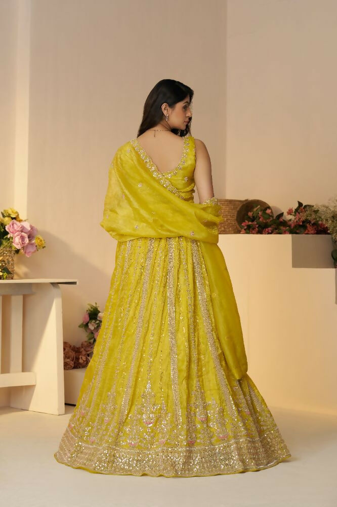 Kesar Fab Yellow Jimmy Choo Hand_Woven Lehenga