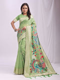 Shree Shyam Fashion Linen Cotton Light Green Saree - Distacart