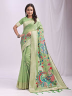 Shree Shyam Fashion Linen Cotton Light Green Saree - Distacart