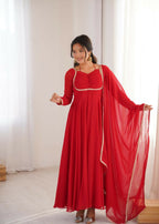 Lehenga Mart Designer Anarkali Suit With Kurta, Dupatta For Women-Red - Distacart