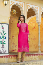 Juniper Women's Fuchsia Shanton Printed Straight Kurta - Distacart