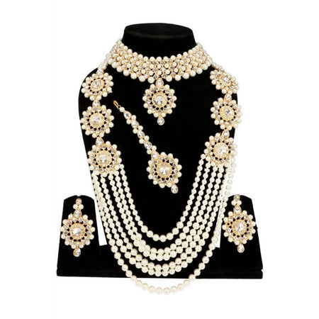 Mominos Fashion Gold-Polished with Stone & Pearls Necklace Combo Set