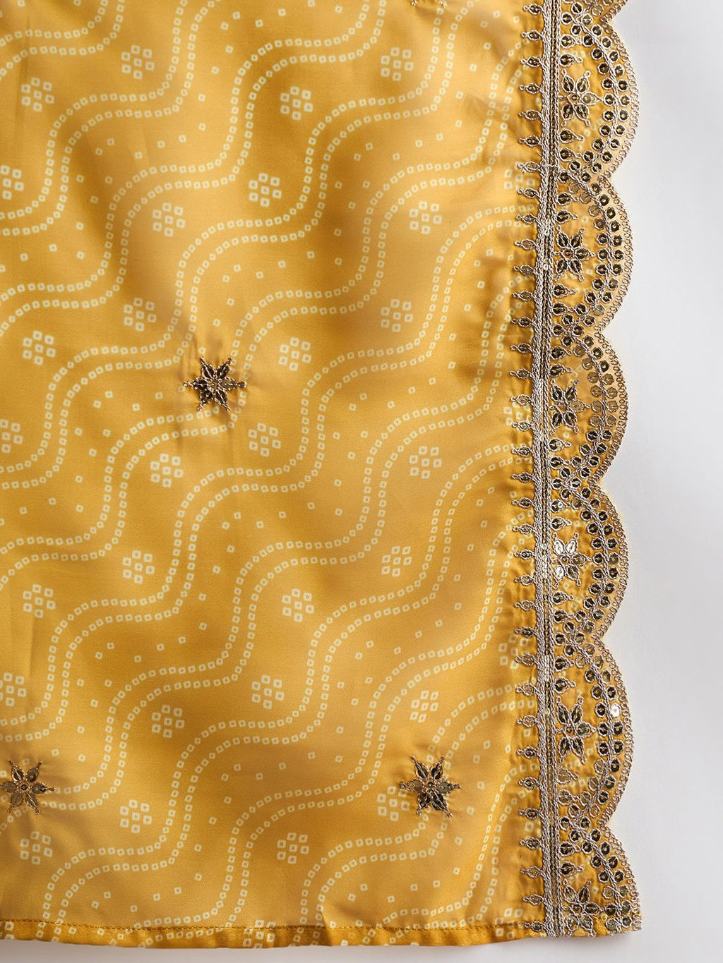 Indo Era Mustard Yellow Floral Embroidered V-Neck Straight Kurta with Trousers & Dupatta - Distacart