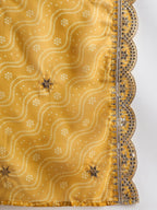 Indo Era Mustard Yellow Floral Embroidered V-Neck Straight Kurta with Trousers & Dupatta - Distacart