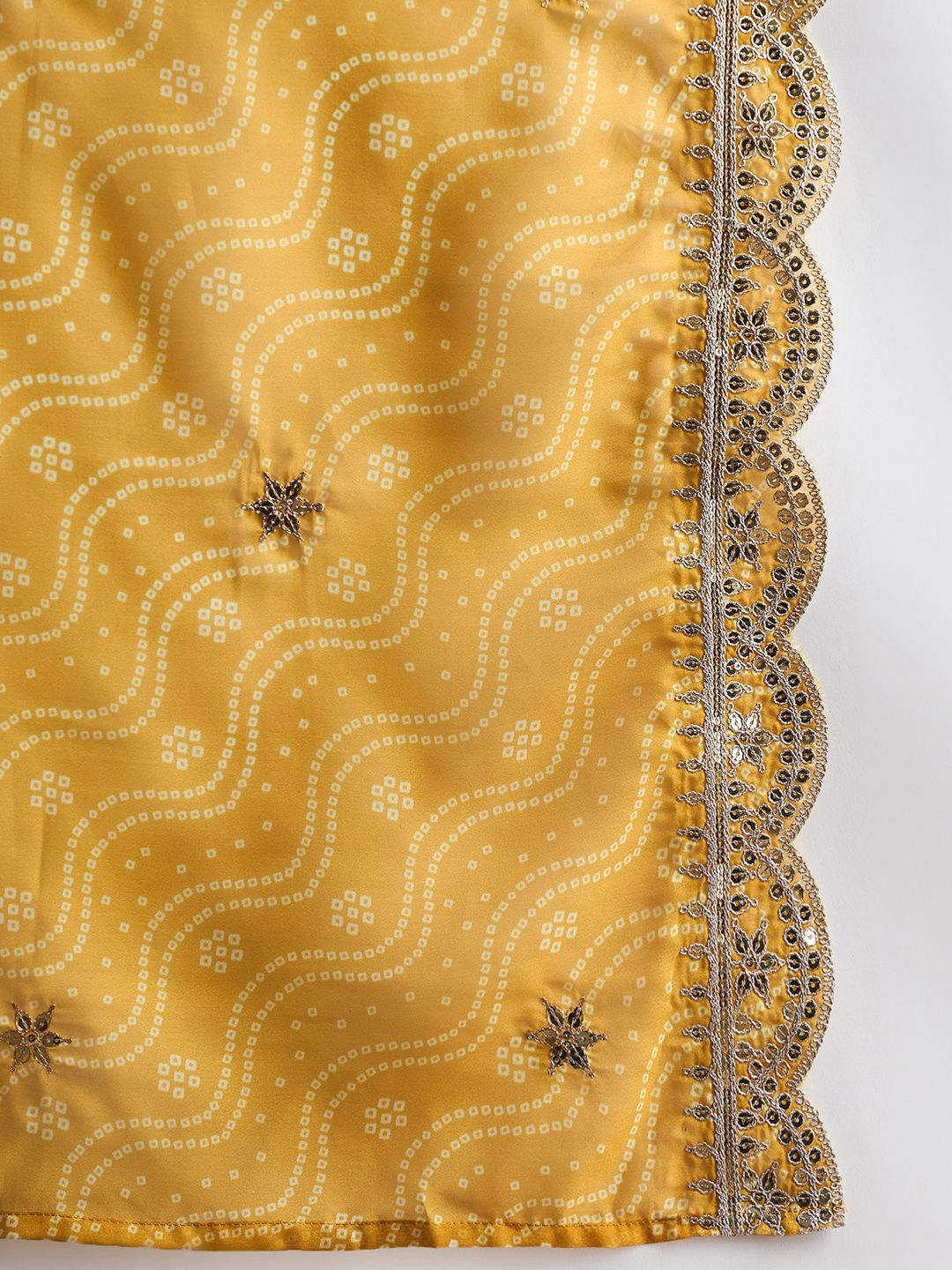 Indo Era Mustard Yellow Floral Embroidered V-Neck Straight Kurta with Trousers & Dupatta - Distacart