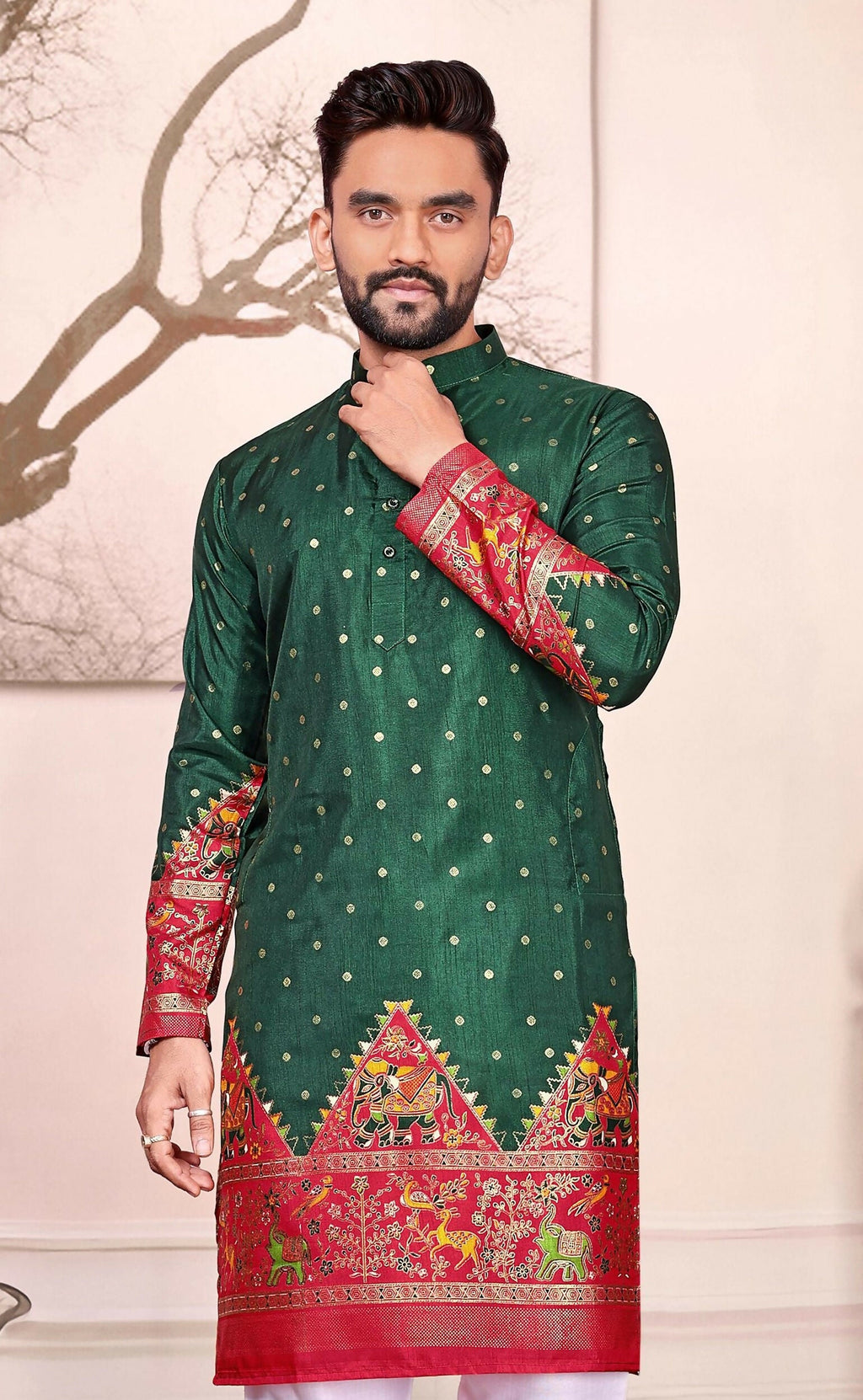 Anaita Green Dola Silk Straight Kurta With Foil Work