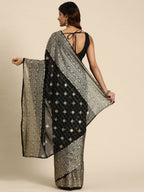 Ahalyaa Women's Traditional Semi Stitch Saree - Black