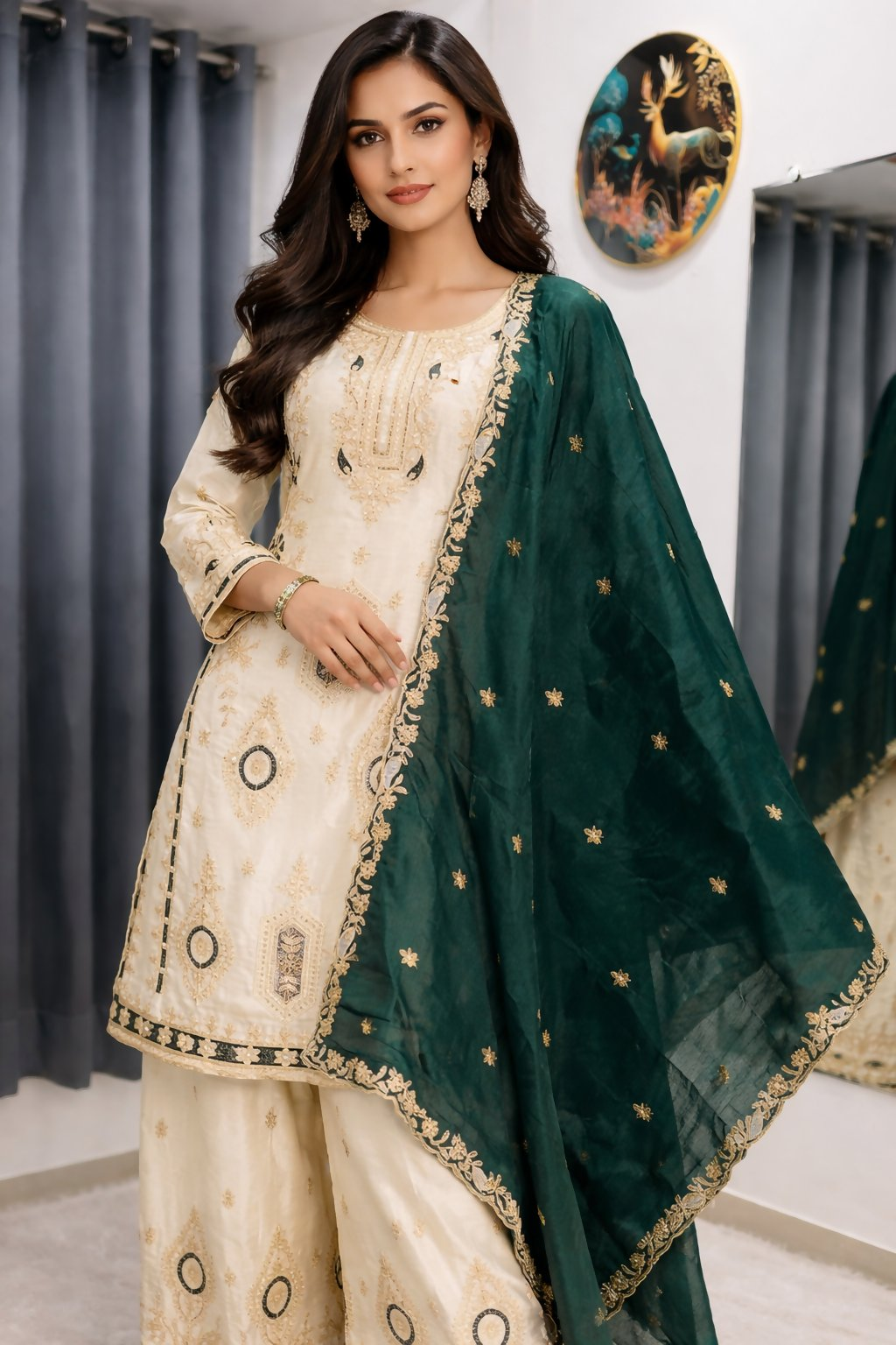 Teeya Creation Green Color Chinon Silk Party Wear Trending Palazzo Set - Distacart
