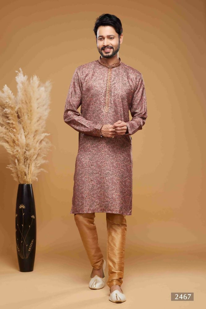Raivat Ethnic Art Silk Digital Print Pintux Work Kurta Pajama In Onion Pink Colour