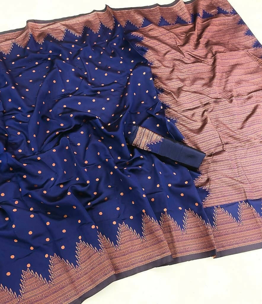 DEIANA'S Beautiful Designer Golden zari Soft Lichi Silk Saree - Navy Blue