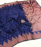 DEIANA'S Beautiful Designer Golden zari Soft Lichi Silk Saree - Navy Blue