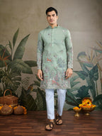 Vastranavya Pista Green Exclusive Festival Wear Viscose Silk Thread & Sequence Embroidered Work Kurta