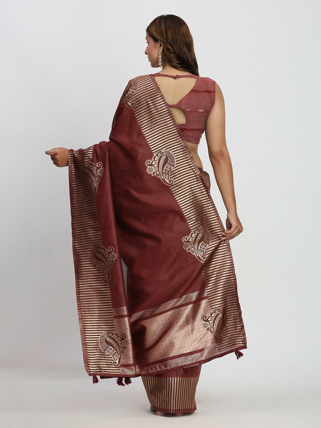 Shree Shyam Fashion Linen Cotton Maroon Saree - Distacart