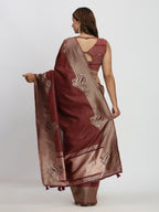 Shree Shyam Fashion Linen Cotton Maroon Saree - Distacart