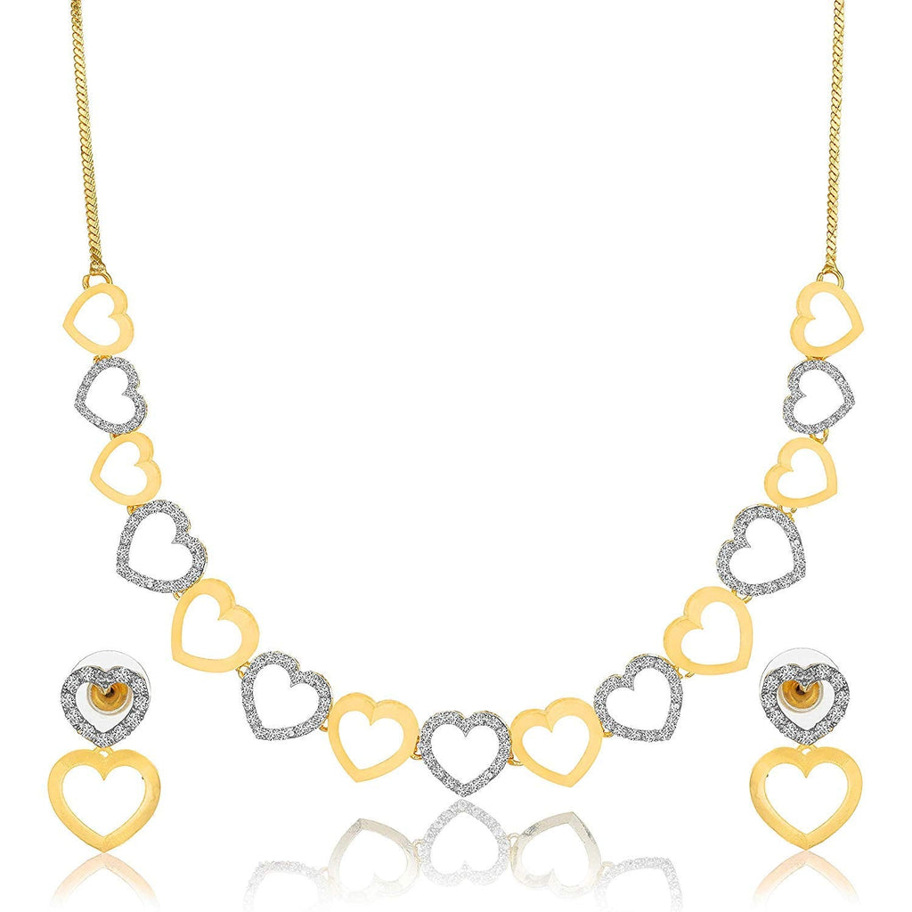 Gold-Polished Alloy Heart Shape Ad Choker Necklace Set - The Pari