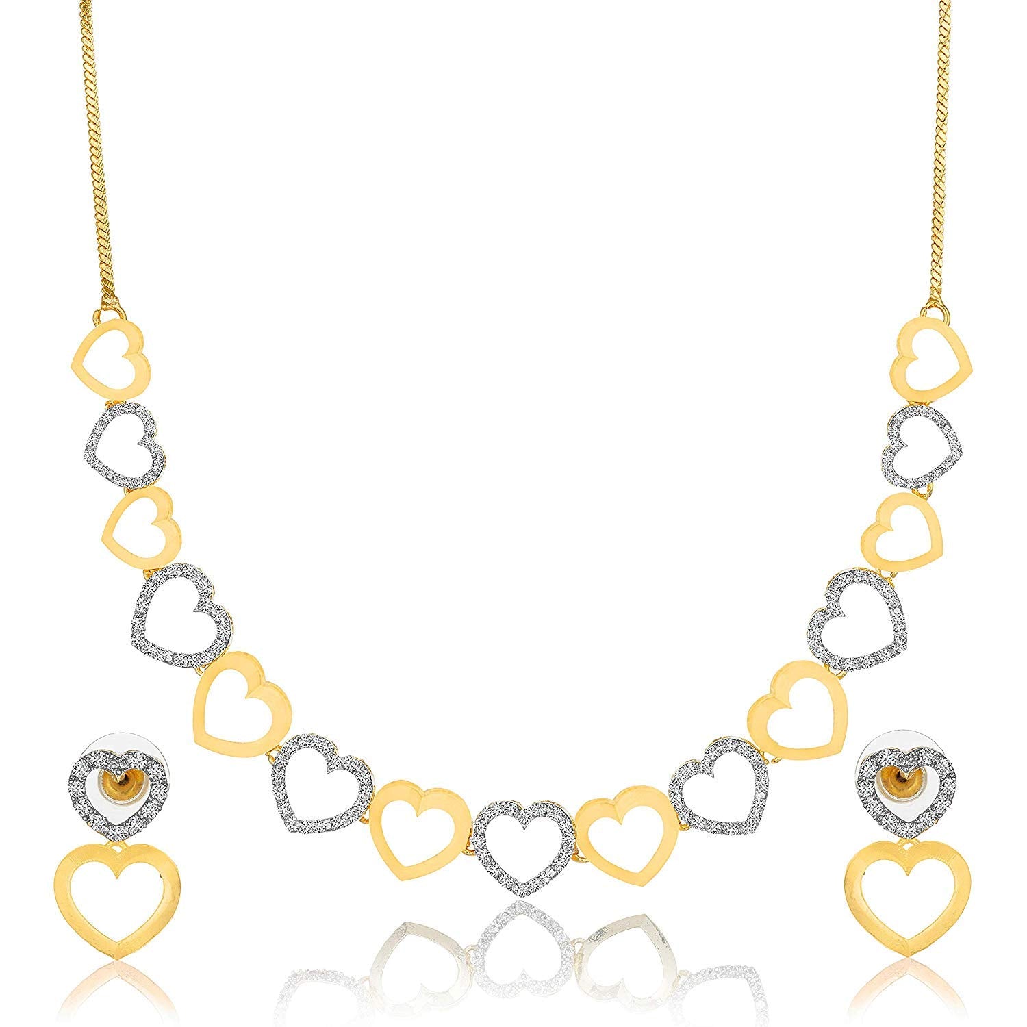 Gold-Polished Alloy Heart Shape Ad Choker Necklace Set - The Pari