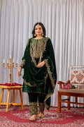 Joban Fashion Green Velvet Sequence Embroidery Work Kurta Set - Distacart